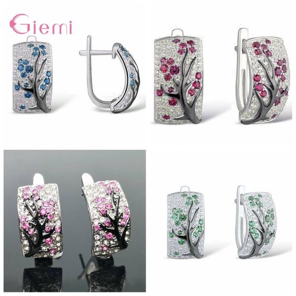 

hoop & huggie creative personality 925 sterling silver cubic zircon plum blossom earrings full rhinestone fashion elegant jewelry oorbellen, Golden;silver