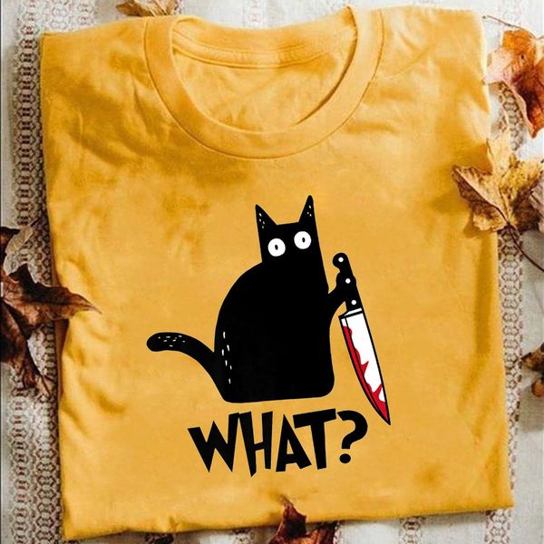 

cat what t shirt murderous cat with knife funny halloween gift t shirt cotton t-shirts for men and women