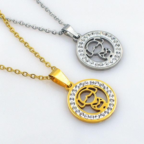 

fashion women adjustable necklace crystal pendant stainless steel necklace hollow little girl pendant jewelry gift, Silver
