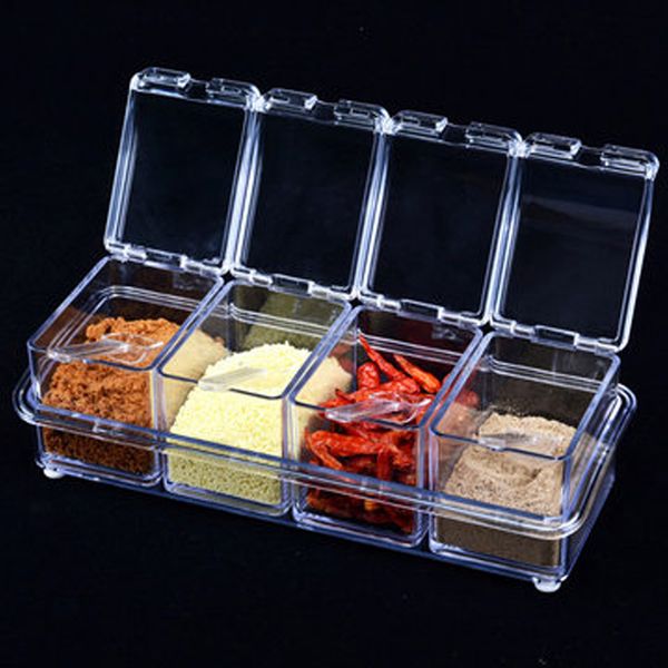 

4pcs transparent seasoning salt jar storage box kitchen spice sugar storage box