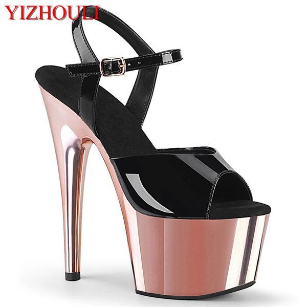 

7 inch high heels, fashionable 17 cm electroplated stiletto heels, ballroom nightclub pole dancing sandals, Black