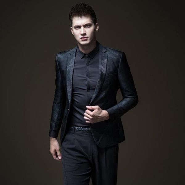 

new men's male 2020 slim black jacket slim suit single jacquard blazer b183506588, White;black