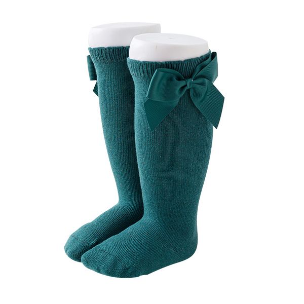 

sweet solid color bow cotton long knee high baby kids stocking socks, Black