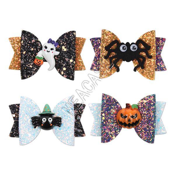 

3inch halloween kids hairpin funny props bows barrettes cartoon pumpkin glitter powder children gift hairpin hair accessories 4 color d82002, Slivery;white