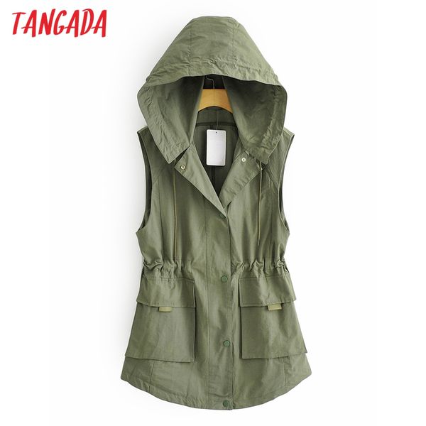 

women's vests tangada 2021 women amy green oversized hood waistcoat vest coat waist strap female boy friend style casual yi4, Black;white