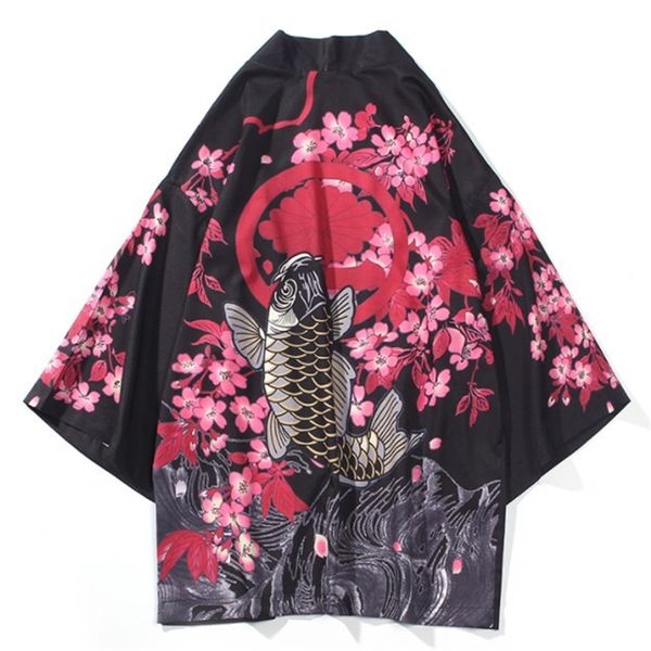 

2020 fashion casual coat cardigan sun protection clothing japanese kimono anime printing harajuku for women mens, Red