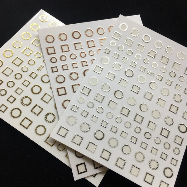 

1pc 3d rosegold gold silver laser circle square nail stickers glitter ornaments nail art tool manicure accessories, Black