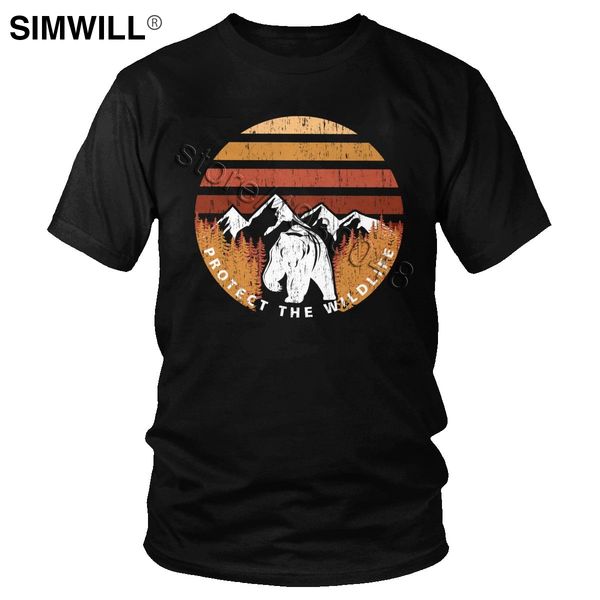 

vintage save wildlife bear tee men's unique short sleeves cotton t shirt round neck protect animal t-shirt designer summer