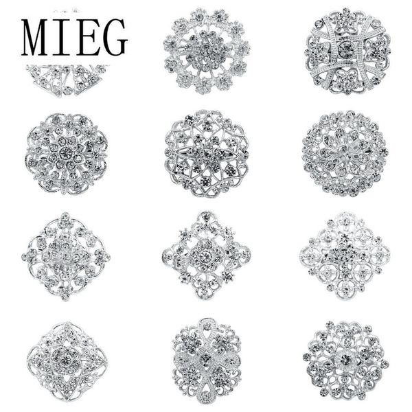 

lot 12pc mixed silver color clear rhinestone crystal flower brooch pins for wedding bridal bouquets brooch kits set, Gray