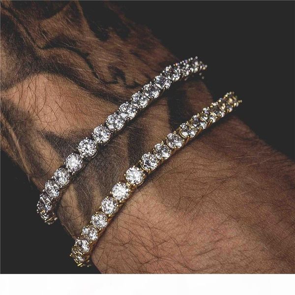 

5mm 4mm 3mm iced out tennis bracelet zirconia triple lock hiphop jewelry 1 row cubic luxury men bracelets, Golden;silver