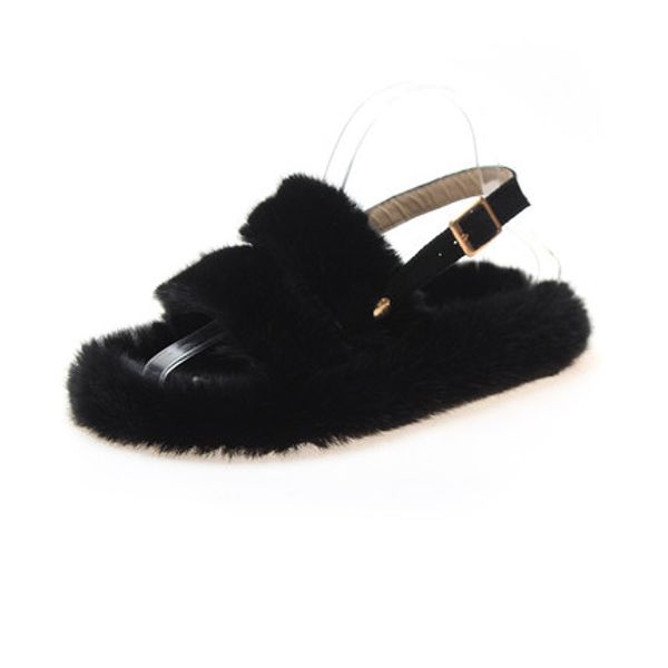 

2020 autumn and winter new fashion all-match thick-soled cotton shoes with large size plush flat shoes, Black