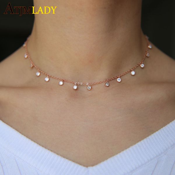 

collier высокого качества нежных коротких ожерелья минималистского падение cz шарма цвета ссылка цепь 32 +-см choker девчушка слой женщины y, Silver