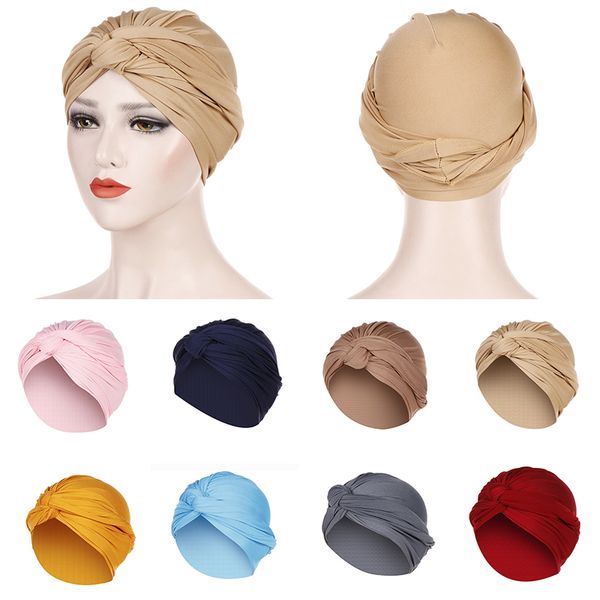 

beanie/skull caps fashion women muslim cap solid color head wrap cover scarf elastic beanie turban female candy, Blue;gray