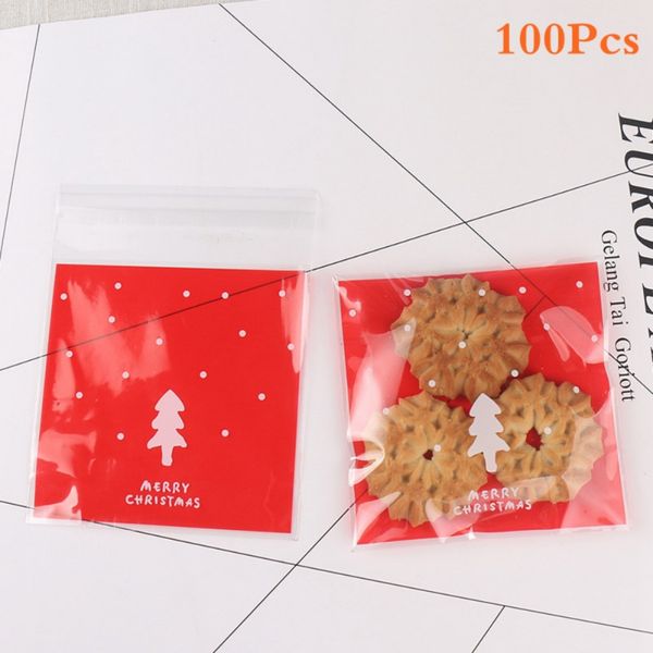 

100pcs clear christmas for bakery biscuit chocolate cookie treat bags self adhesive packaging bags dessert sweets gifts