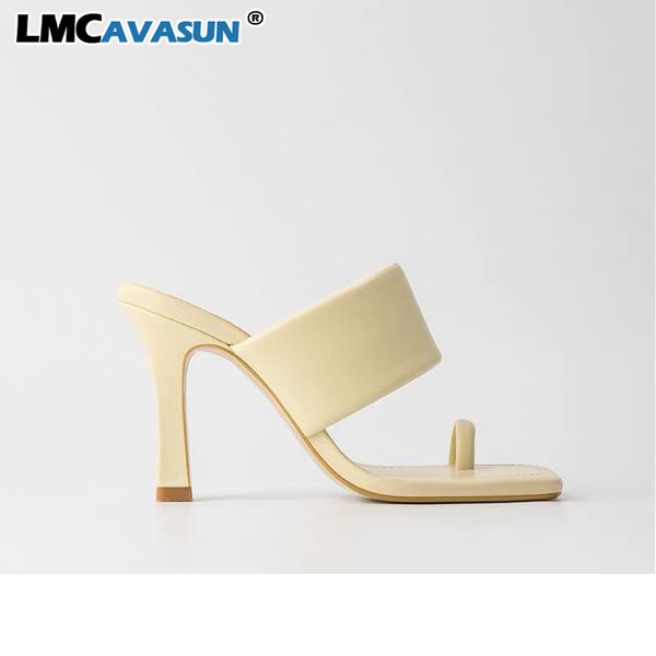 

lmcavasun new square toe women slides summer high heel slip on women flip flops, Black