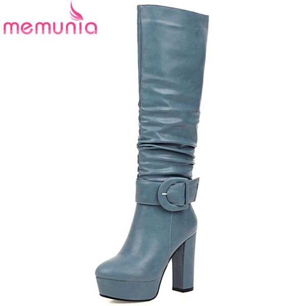 

memunia 2020 big size 46 women knee high boots buckle round toe super high heels platform boots party prom shoes ladies, Black