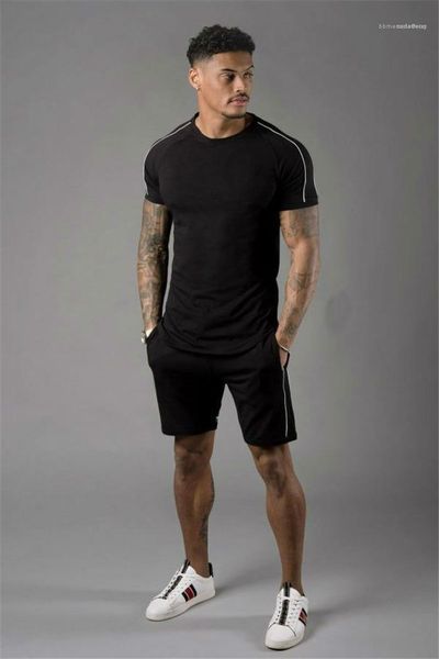 

casual men designer t-shirts breathable sport suit t-shirt +short pants wild suit short sleeve mens tracksuits solid color, Gray