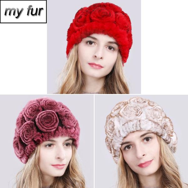 

2020 new winter women flower natural real fur hat casual lady warm genuine rex fur cap outdoor beanies hats, Blue;gray