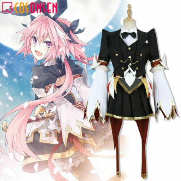 

fate/grand order fgo astolfo saber cosplay costume dress full suit, Black;red