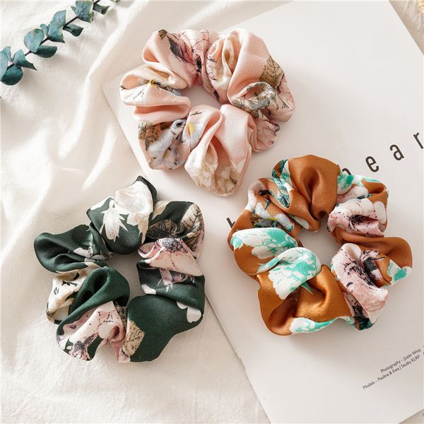 

fashion kids flowers satin scrunchie girls princess hairbands children elastic ponytail holder women hair accessories a4008, Slivery;white