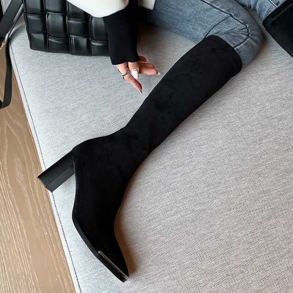 

fashion winter women comfortable ladies boots zipper classic design thick high heels pumps party shoes woman size41 42 43, Black