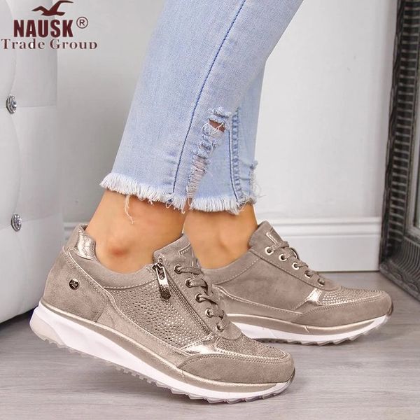 

2020 autumn women bling sneakers new casual flat ladies vulcanized shoes beathable lace up sneakers outdoor sport shoes, Black