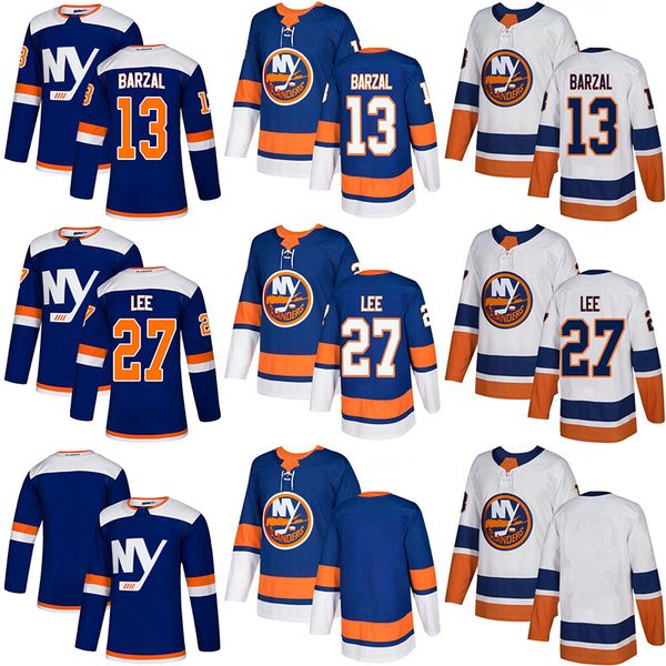 

new york islanders hockey jerseys alternate third blue 13 mathew barzal 27 anders lee custom any name any number jersey, Black;red