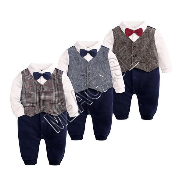 

newborn baby boys romper bow tie gentleman long sleeve jumpsuit romper brithday toddler kids clothes tuxedos bowtie shirt outfits d81204, Blue