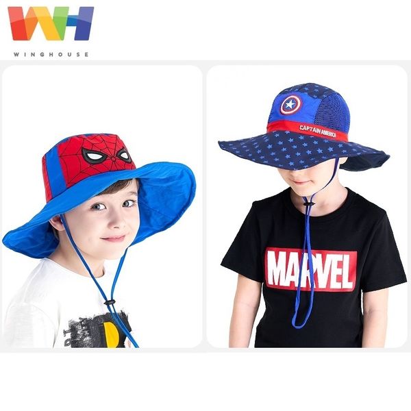 

winghouse children hat boy spring summer uv protection big brim sun helmet bucket hats bowler beach sun protect cap south korea, Yellow