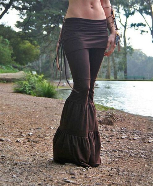 

урожай женщин flare брюки клеш wide leg flare stretch высокой талией boho брюки стильный женский сыпучие длинные брюки, Black