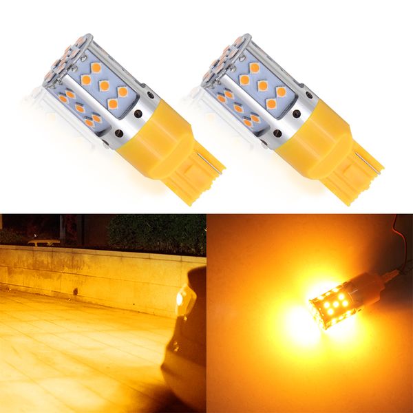 

2 pcs t20 w21w 7440 3030 35 smd 992 led error canbus without hyper flash new turn signal 12v dc amber white