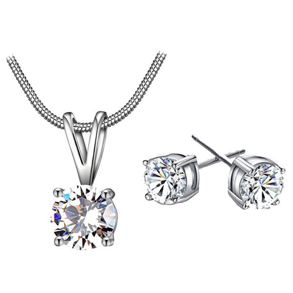 

jewelry set european and american bridal ornament platinum zircon necklace and earrings suite austria crystal two-piece set, Golden;silver