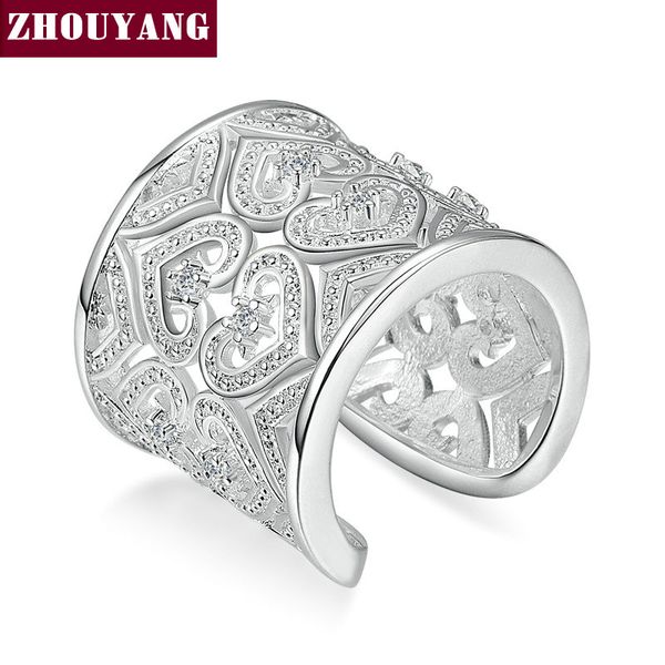 

silver color hollowed love heart bijoux fashion cocktail open ring made with cubic zirconia jewelry for women zyr519, Golden;silver