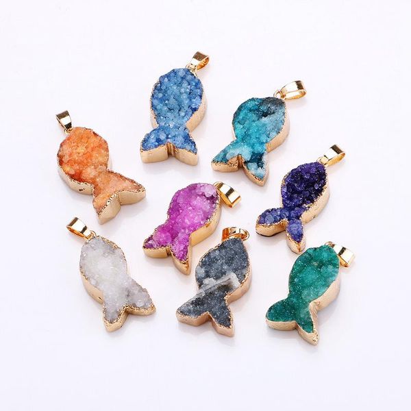 

1pc fish shaped pendant necklace for women jewelry gift handwork natural crystal stone fashion accessories rope chain new, Silver