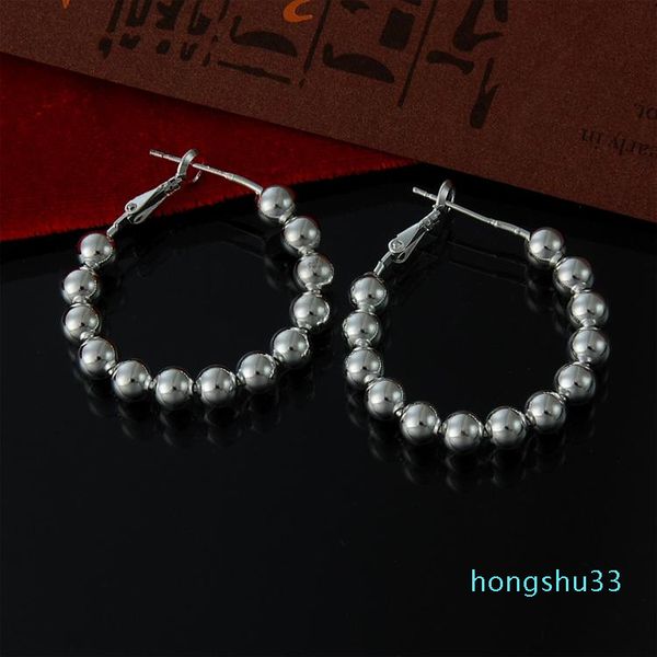 

925 sterling silver women's beaded hoop clip-back earrings, Golden;silver