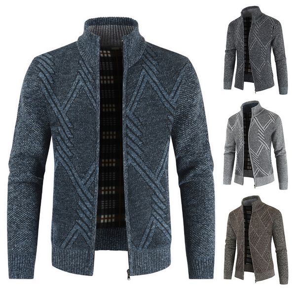 

men's sweaters 2021 mens cardigan sweater autumn stand collar zipper knitted casual sweatercoat coats men warm clothes fleece knit outw, White;black