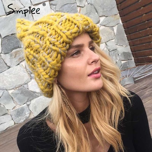 

simplee knitting wool hats 2020 pompon bobble hats women skullies beanies warm hat autumn cap winter hat female, Blue;gray