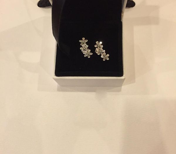 

аутентичные 925 стерлингового серебра серьги цветы с коробкой логотипа signature с кристалл для pandora ювелирных изделий серьги стержня wom, Golden;silver