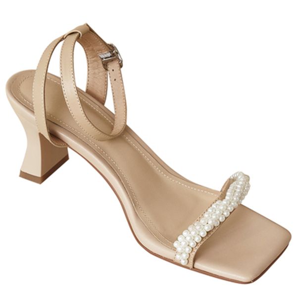 

2020 summer new fashion all-match pearl high-heeled thick heel with open toe large size female sandals, Black