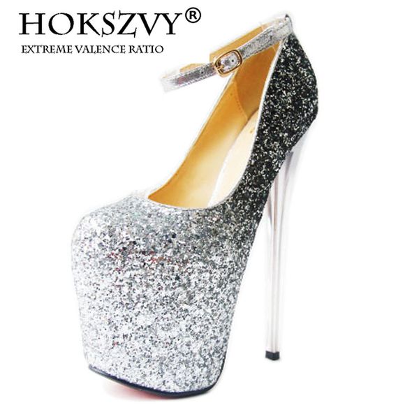 

19cm spring ultra-fine stiletto shallow mouth sequins nightclub women's singles shoes pseudo-girl party shoes mjl, Black