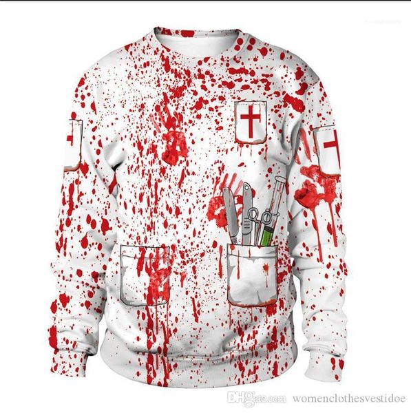 

spring fashion o neck casual male clothing halloween 3d print mens hoodies designer pullover loose long sleeves mens sweatershirt, Black