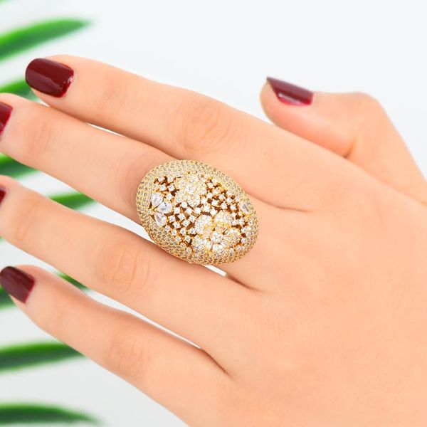 

missvikki luxury new design statement big rings for women charms cubic zircon wedding dubai bridal riings in jewelry making, Golden;silver