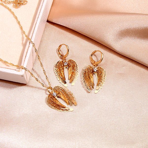 

quality new fashion wings pendant choker necklaces for women girl gold long chain necklace earrings wedding jewelry sets gift