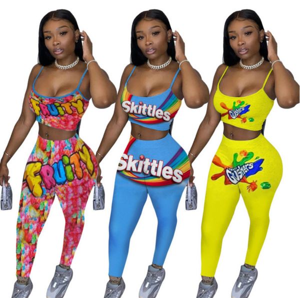 

new women sport tracksuits 2 piece set fashion print sling yoga pencil pants outfits ladies casual t shirt trousers jogging suits p66, White