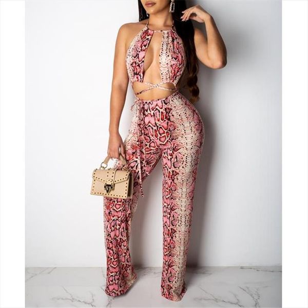 

мода 2 piece set женская летняя одежда змеиной печати женская двухкусочный нарядах crop top брюки 2piece set партии женщин одежда, Gray