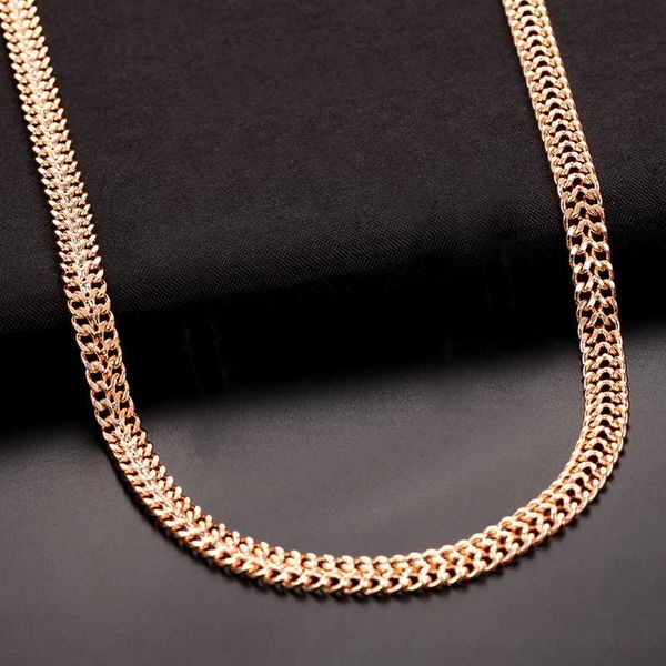 

va-88 men woman 585 rose gold color set jewelry double curb style necklace bracelet chains set, Black