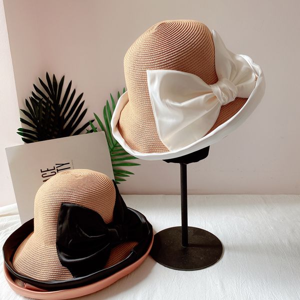 

202006-dupian-gwtk satin luster big bowknot elegant paper lady dinner bucket cap women leisure fishermen hat, Blue;gray