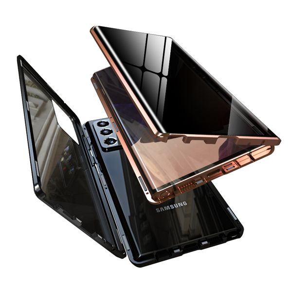 

magnetic adsorption shockproof metal bumper case anti spy privacy tempered glass screen protector for samsung galaxy note 20 ultra/note 20
