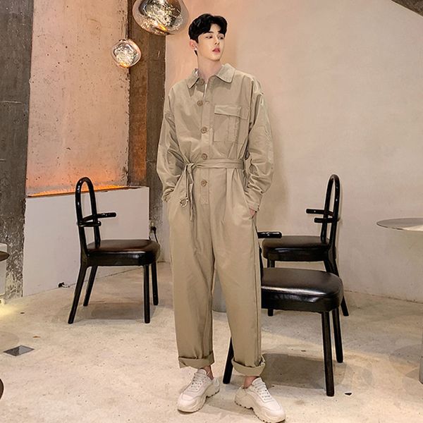 

loose casual vintage cargo pant jumpsuits male streetwear overall jumpsuit harem trousers hip hop fashion men women long sleeve, Black