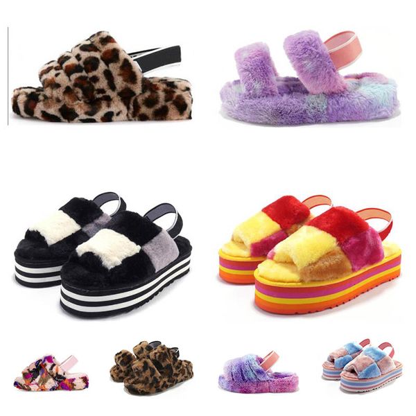 

womens slides slipper fur fuzzy fluff keep warm house black red purple house floor winter sandals leopard ladies girl slippers